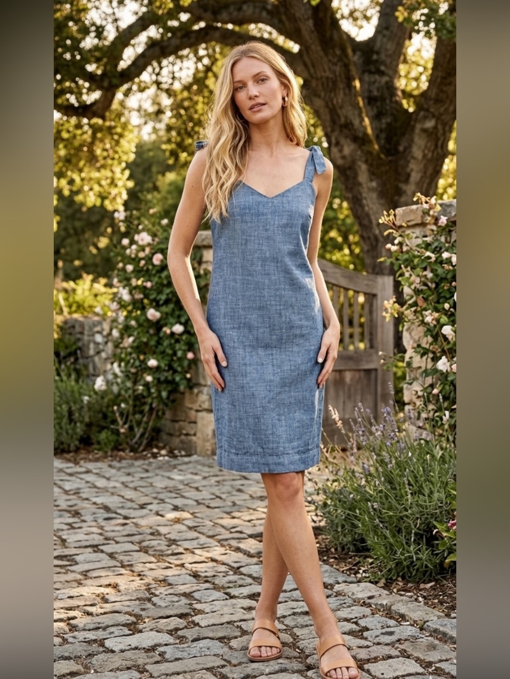 J Crew Factory Chambray Denim Tie-Shoulder Slip Dress size S